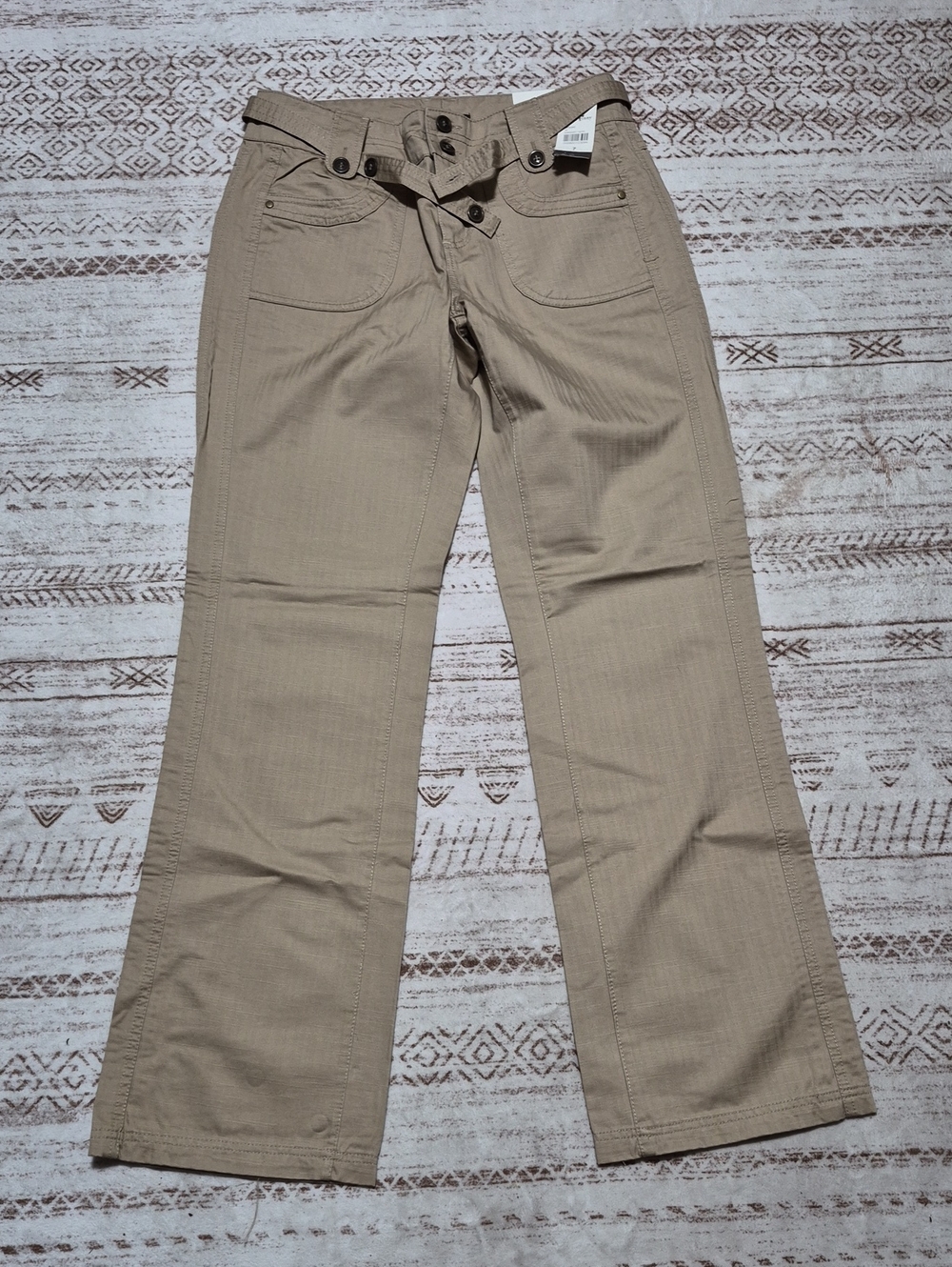 Women's Beige Boot Cut Pants with Tie Waist